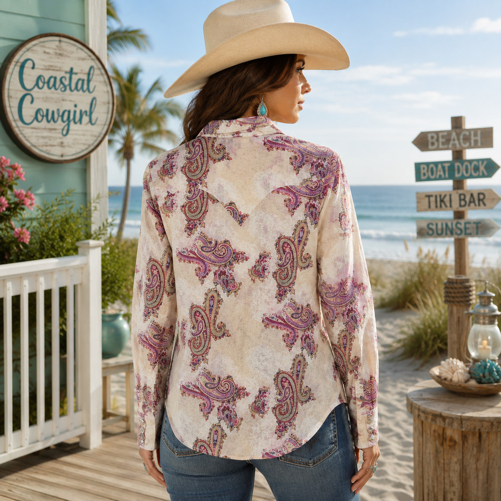 Ariat Womens Western Shirt Size Medium Paisley Festival Coastal Cowgirl Rodeo - Picture 2 of 11